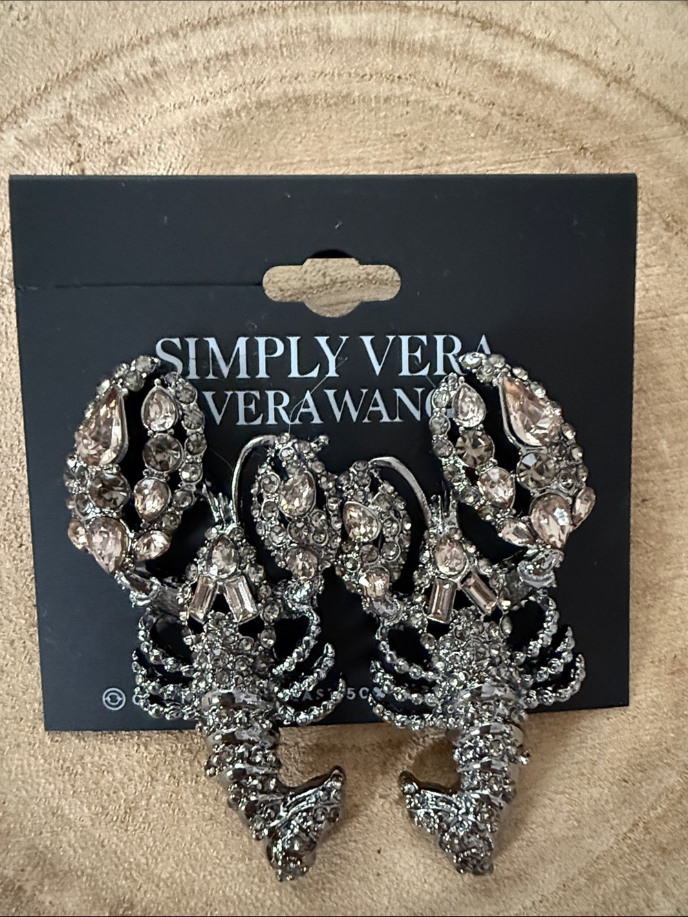 NWT Simply Vera Wang Silver Crystal Lobster Earrings pierced 2.25” stunning